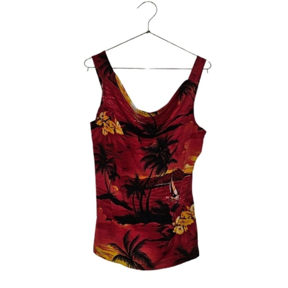 Y2k Javana's Sunset Red Tropical Tank Top